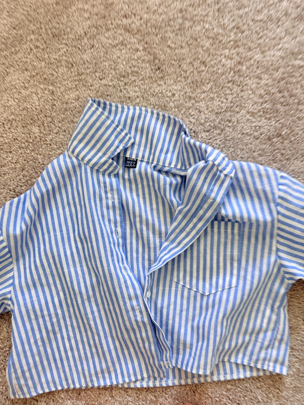 SHEIN Blue and White Vertical Stripe Button-Down Shirt